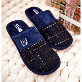 WJ1 Teplé kostkované pantofle Námořnická modrá Blase 2