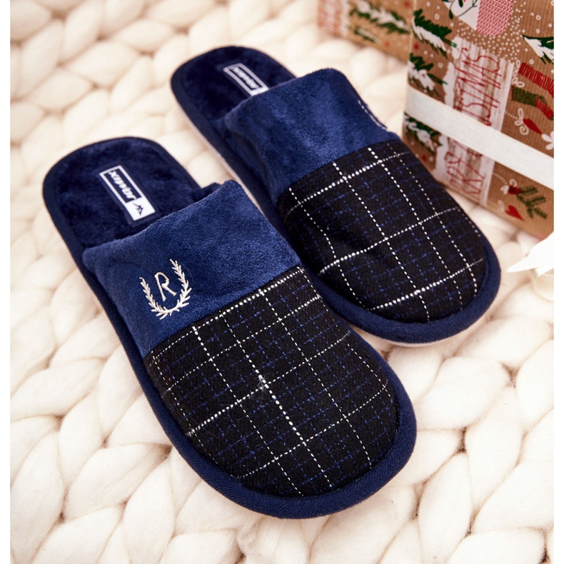 WJ1 Teplé kostkované pantofle Námořnická modrá Blase 2