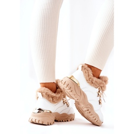 PM1 Kožená zateplená sportovní obuv bílá a béžová lesklá béžový bílý 3