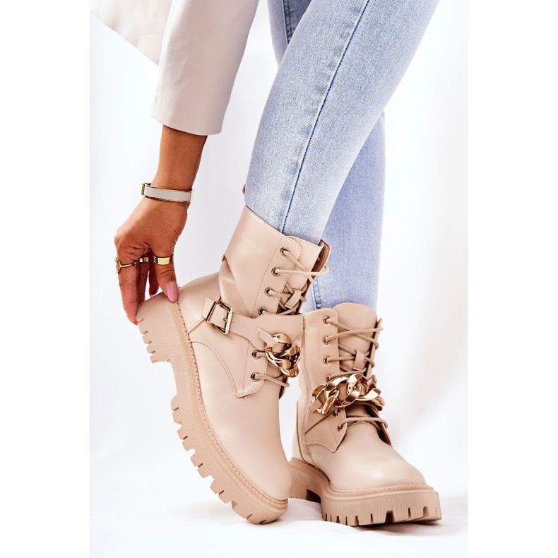 WS1 Béžové Pracovní Boty Molisa S řetízkem béžový zlatý 1