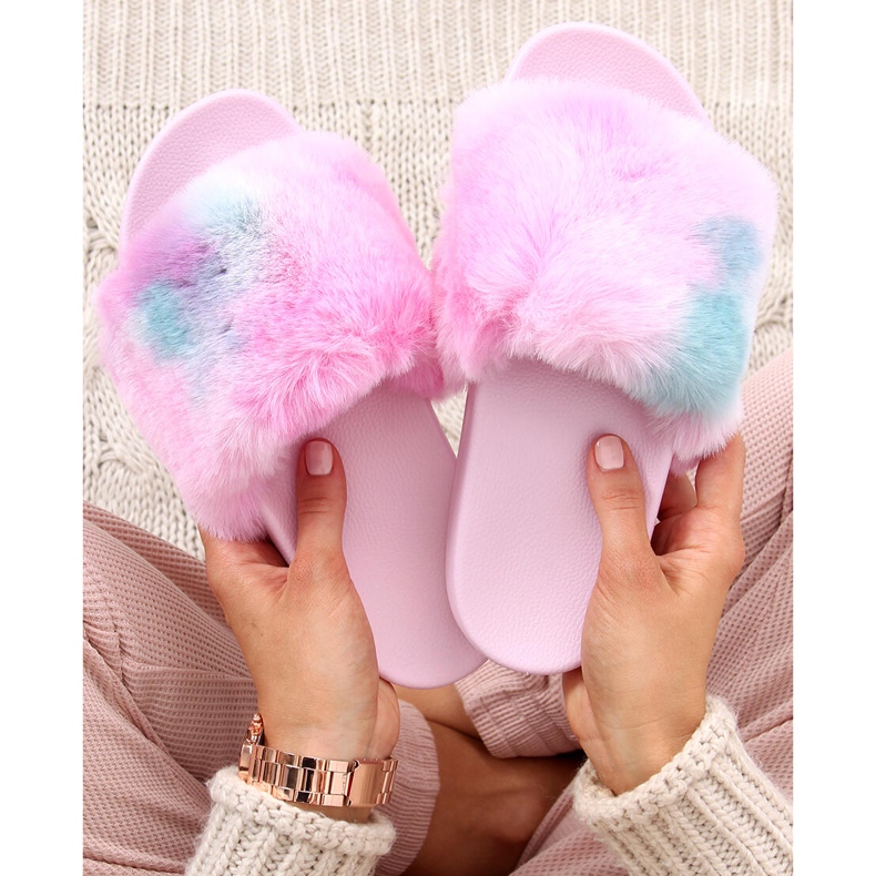 Emy Pink ombre kožešinové pantofle fialová růžový modrý 2