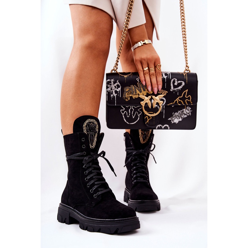 PL4 Černé semišové kozačky se zdobením Elaina černá 2