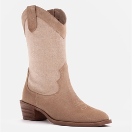 Marco Shoes Kovbojské boty v kombinaci se semišem a lněnou látkou béžový 1