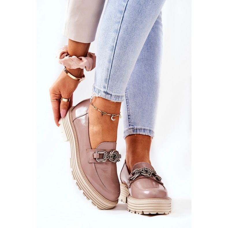 Dámské mokasíny Brogues Leather Dark Beige Laura Messi 2383 béžový 2