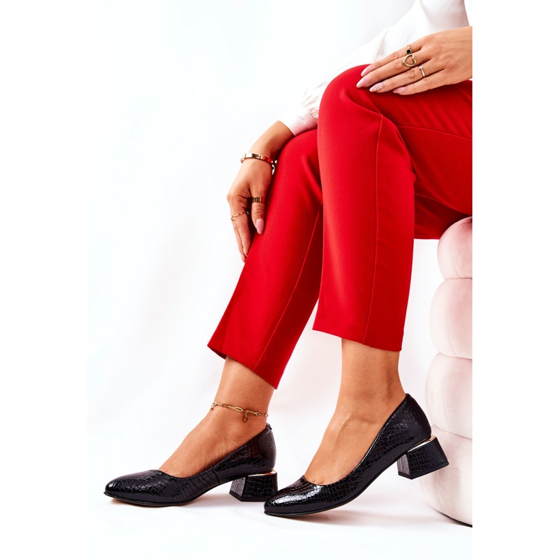 Lewski Shoes Kožené lodičky z hadí kůže Lewski 3118 Black černý 1