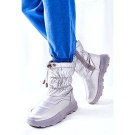 PE1 Dámské stříbrné hřejivé sněhové boty Starbone se zipem stříbrný 4