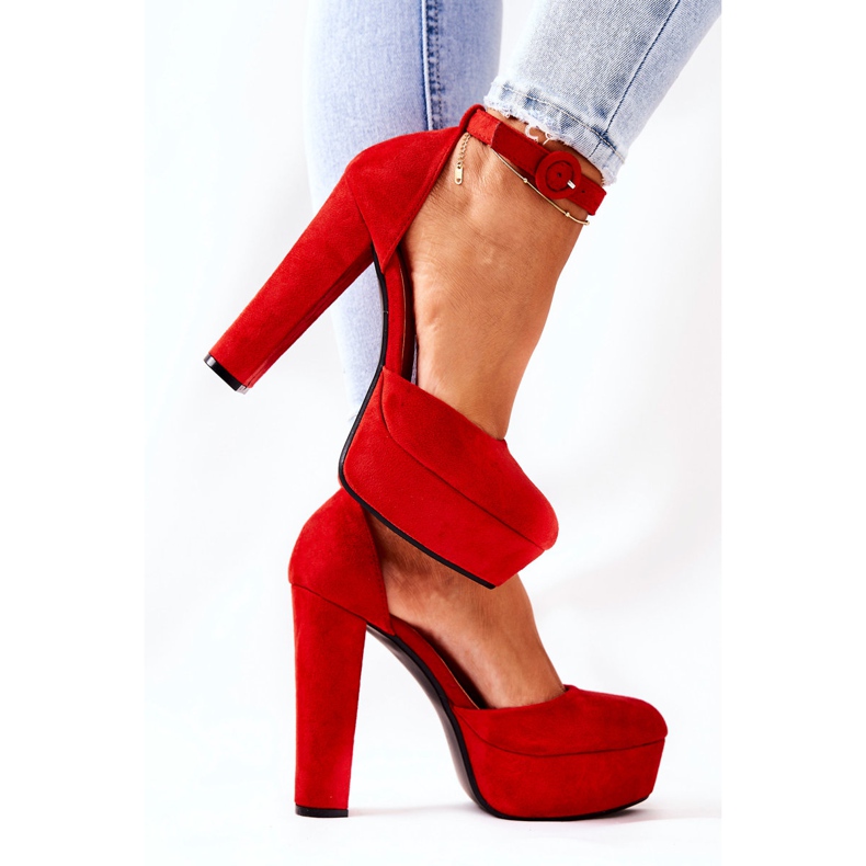 WS1 Lodičky Na Sloupkové červené Netel Semišové Platformě 2