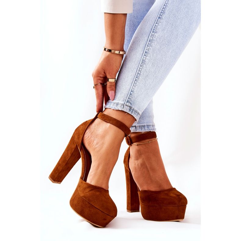 WS1 Lodičky Na Post Camel Netel Semišové Platformě hnědý 2