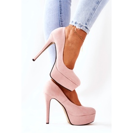 WS1 Klasické Semišové Vysoké Podpatky Na Béžové Hloupé Platformě béžový růžový 1