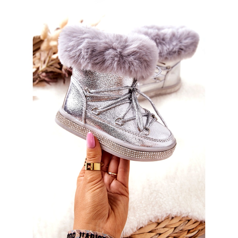 FR1 Dětské Sněhule S Kožešinou Stříbrné Grandis stříbrný 3