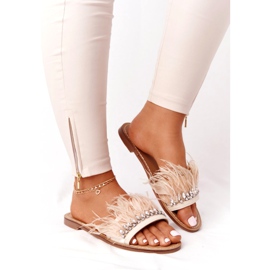 Pantofle s peřím Lu Boo béžové béžový 2