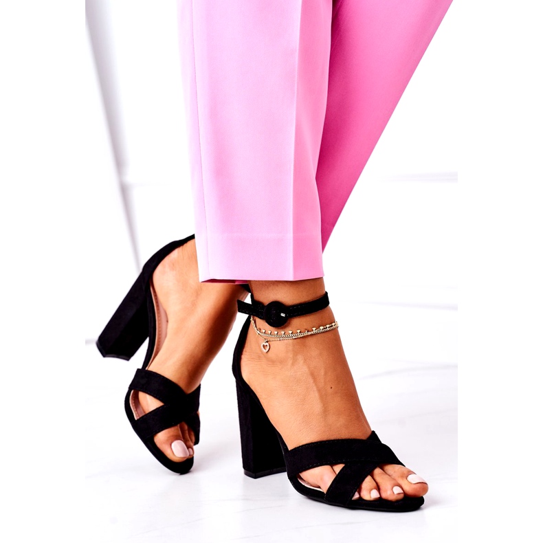 SEA Dámské sandály na podpatku semišové černé telmen černá 3