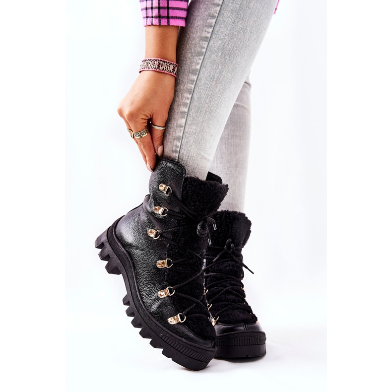 PF1 Teplé kožené boty Black Cateline Trappers černá 1