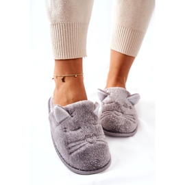 PE1 Lesklé kotěcí pantofle s šedýma ušima Kaisy šedá 2