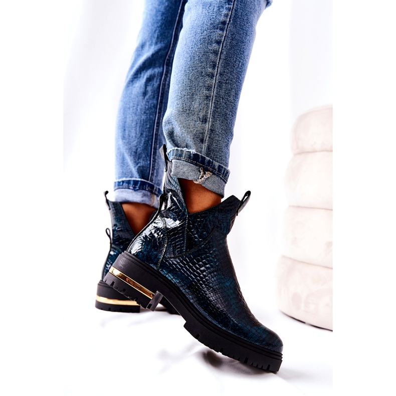 PA2 Zelené krokodýlí teplé kožené boty Tanya černá zelená 2