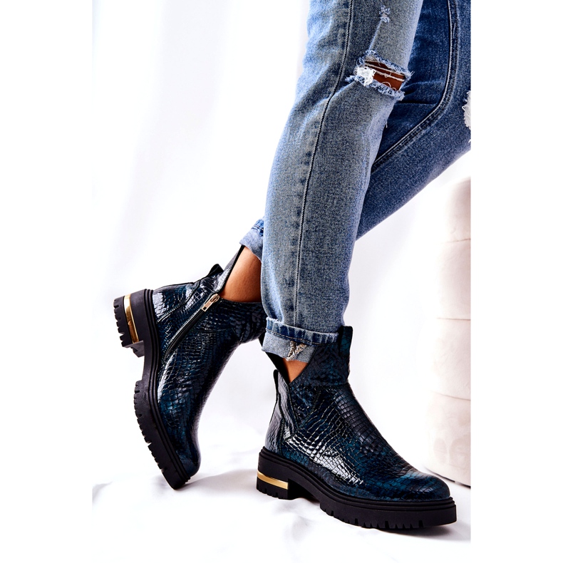 PA2 Zelené krokodýlí teplé kožené boty Tanya černá zelená 1