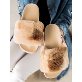 TRENDI Pantofle s kožešinou béžový hnědý 1