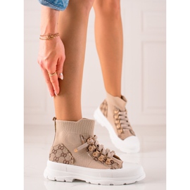 TRENDI Vysoké sportovní boty béžový hnědý 1