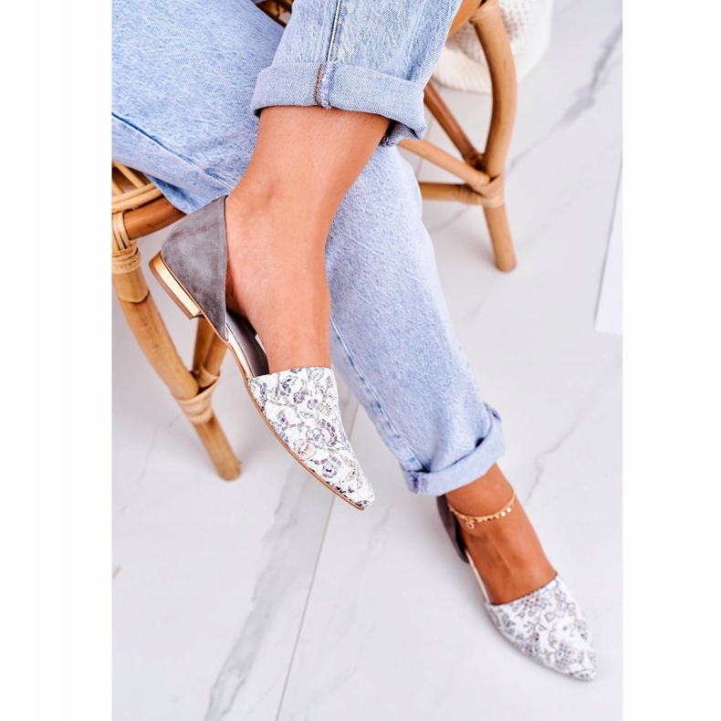 Elegantní kožené balerínky s květinami Laura Messi 1110 White bílý růžový vícebarevný 2