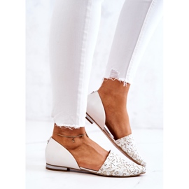 Elegantní kožené baleríny Laura Messi 1110 Béžová béžový bílý 1