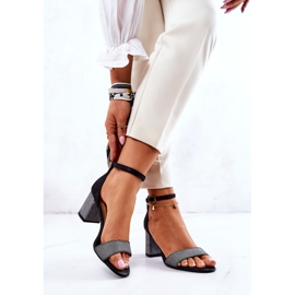 PA2 Kožené Sandály Na Bar černé A Stříbrné Lorene černá 2