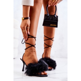 FM1 Lindsay černé Sandály Na Vysokém Podpatku S Kožešinou černá 2