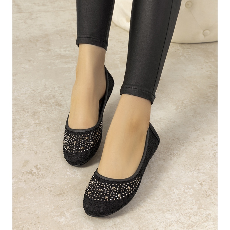 Růžové krajkové balerínky se zirkony East Side černá 1