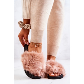 PM1 Pantofle S Kožešinou, Guma Dirty Pink Pollie béžový 2