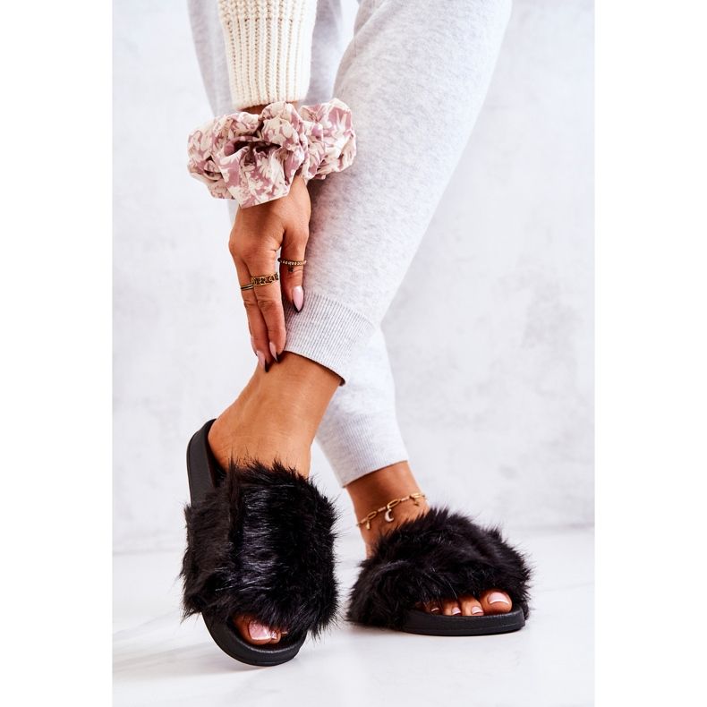 Pantofle S kožíškem, Guma Černá Pollie 2 Pantofle S kožíškem, Guma Černá Pollie 2