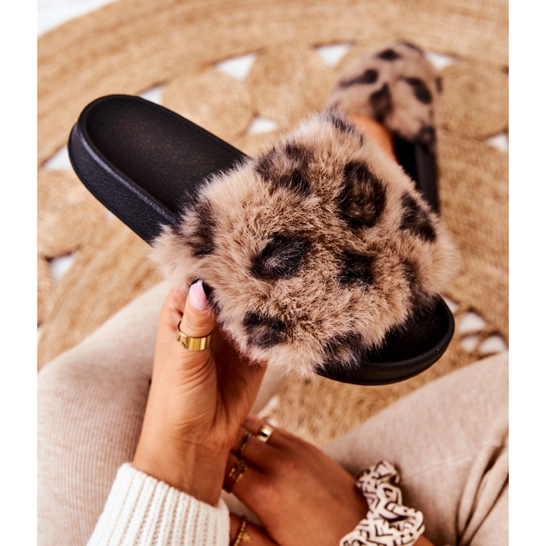 PM1 Pantofle S kožíškem, Guma Leopardí Hnědá Noelle béžový hnědý 1
