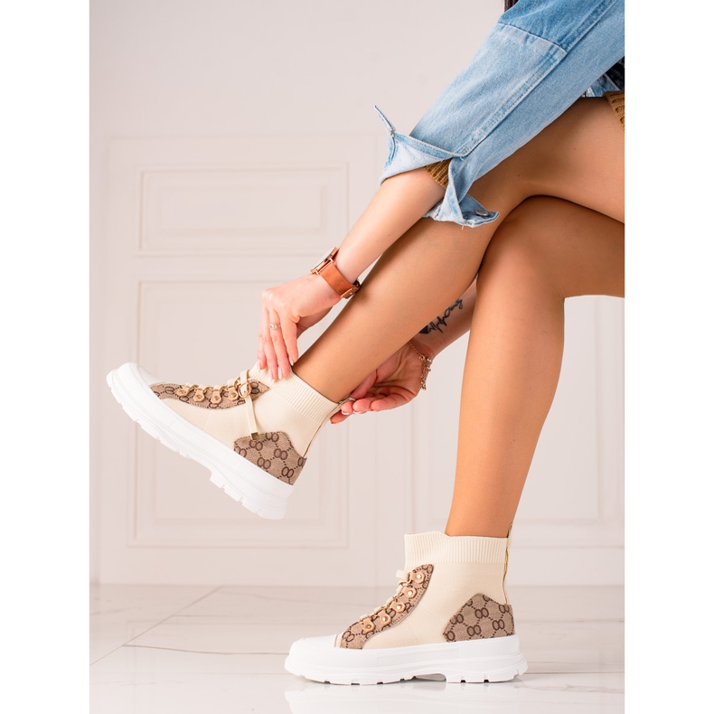 TRENDI Vysoké sportovní boty béžový hnědý 1