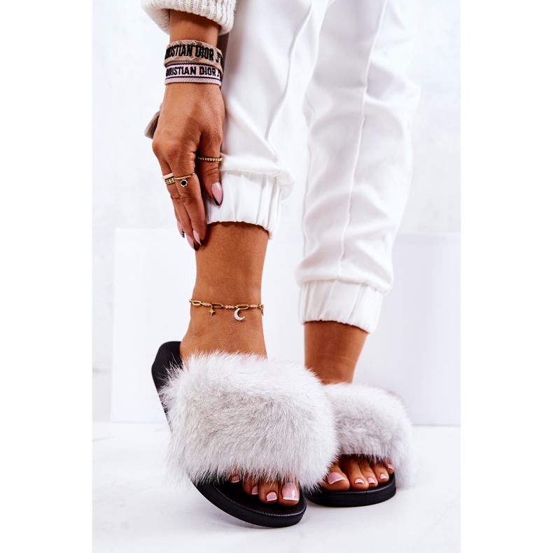 FM1 Pantofle S Přírodní Kožešinou Bílá Naturis bílý 2