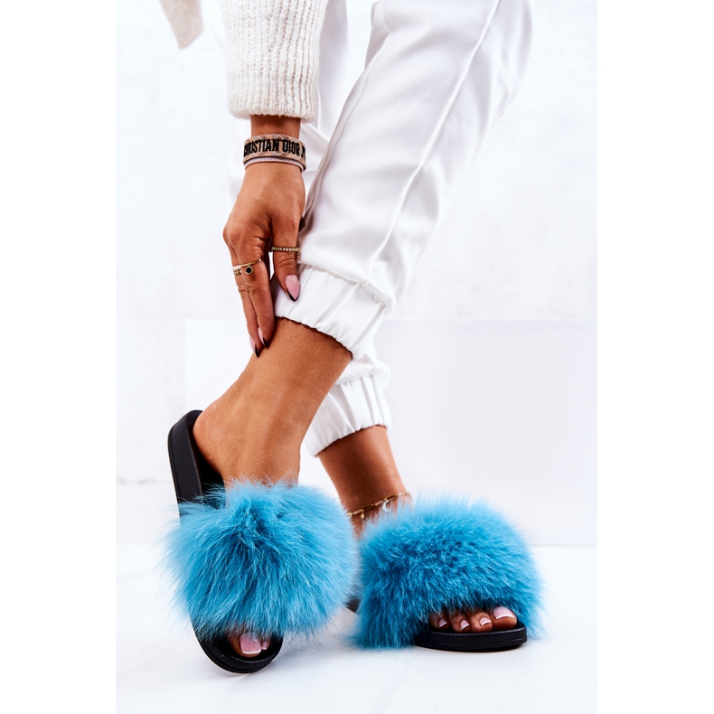 FM1 Modré pantofle z přírodní kožešiny Naturis modrý 2