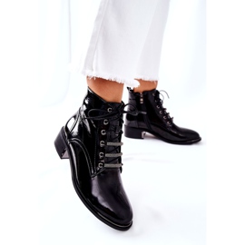 D&A Klasické dámské teplé boty lakované černou reflexí černý 3