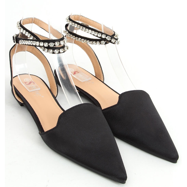 Elegantní baleríny s kamínky Dust Black černý 2