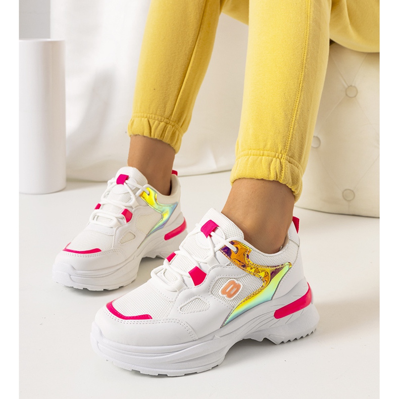 Bílé a růžové tenisky s holografickými vložkami Going bílý růžový 1