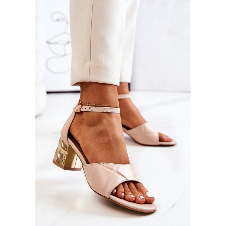 Lewski Shoes Kožené Sandály Na Baru Lewski 3027 Béžová béžový zlatý 2 Lewski Shoes Kožené Sandály Na Baru Lewski 3027 Béžová béžový zlatý 2