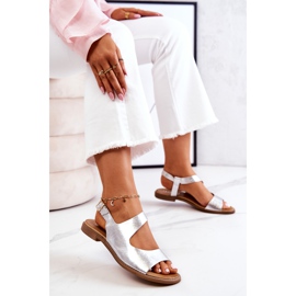 Lewski Shoes Sandály s koženou přezkou Lewski 3041 Silver stříbrný 1