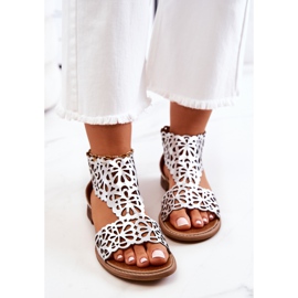 Lewski Shoes Kožené prolamované sandály Lewski 2699/2 Silver stříbrný 1