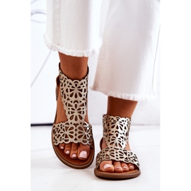 Lewski Shoes Kožené prolamované sandály Lewski 2699/2 Zlatá zlatý 1