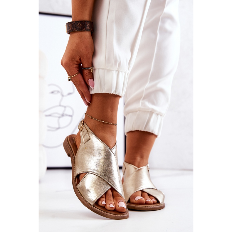 Lewski Shoes Kožené sandály Lewski 3019 Golden zlatý 2