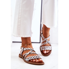 Lewski Shoes Kožené prolamované sandály Lewski 3022 Silver stříbrný 1