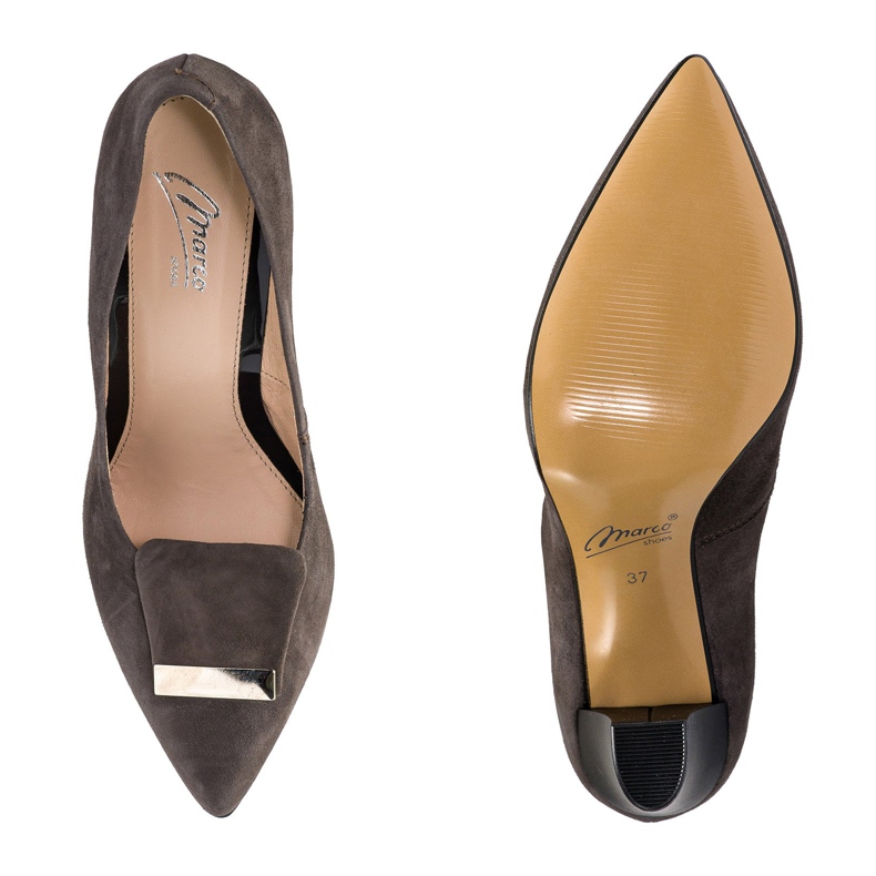 Marco Shoes 1008P hnědé velurové lodičky s ozdobou hnědý 1