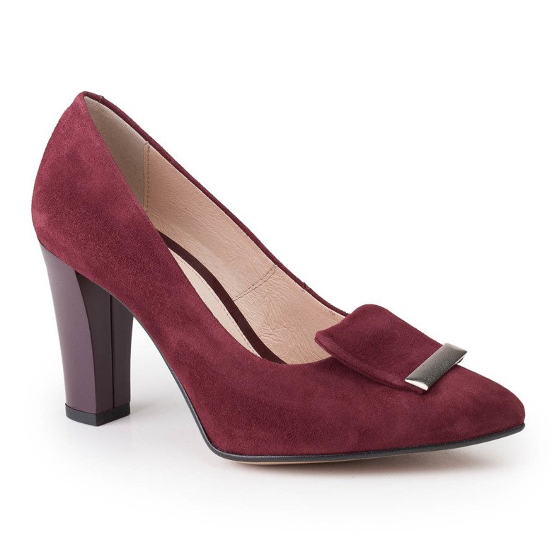 Maroon velurové pumpy Marco Shoes 1008P s ozdobou červené 1