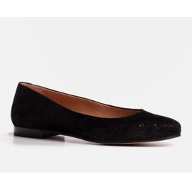Marco Shoes Postříbřené semišové kožené balerínky černý 1