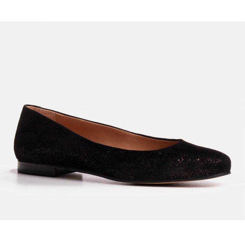Marco Shoes Postříbřené semišové kožené balerínky černý 1