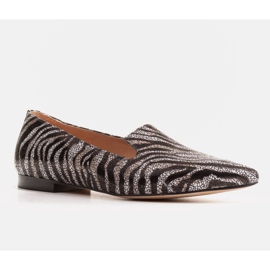 Marco Shoes Kožené lordsy baleríny - vzor panter černý 1