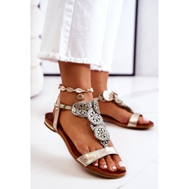 Lewski Shoes Kožené prolamované sandály Lewski 3049 Golden zlatý 2