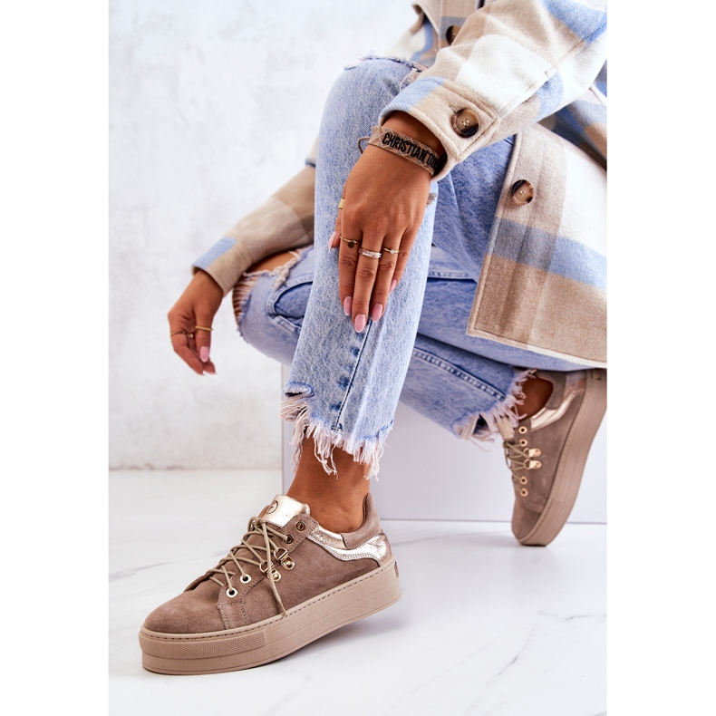 PF1 Kožené Sportovní Boty Na Béžové Platformě Mary Ann béžový 2