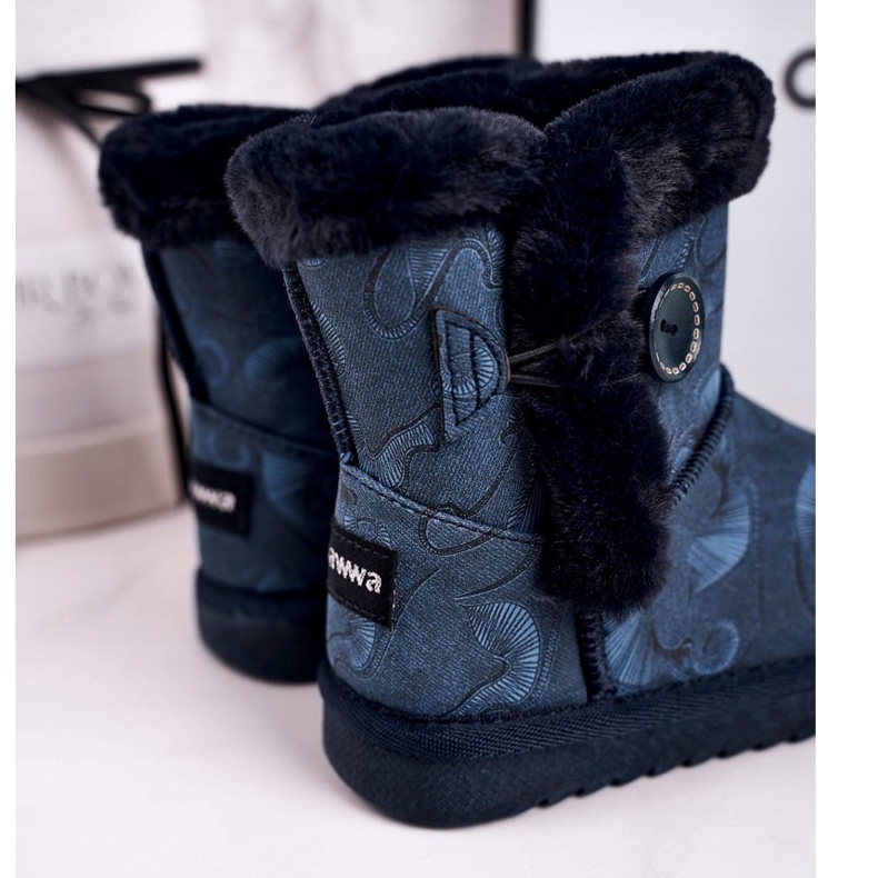 Apawwa Dětské sněhule s kožešinou a knoflíkem Navy Blue Kawai námořnická modř modrý 2